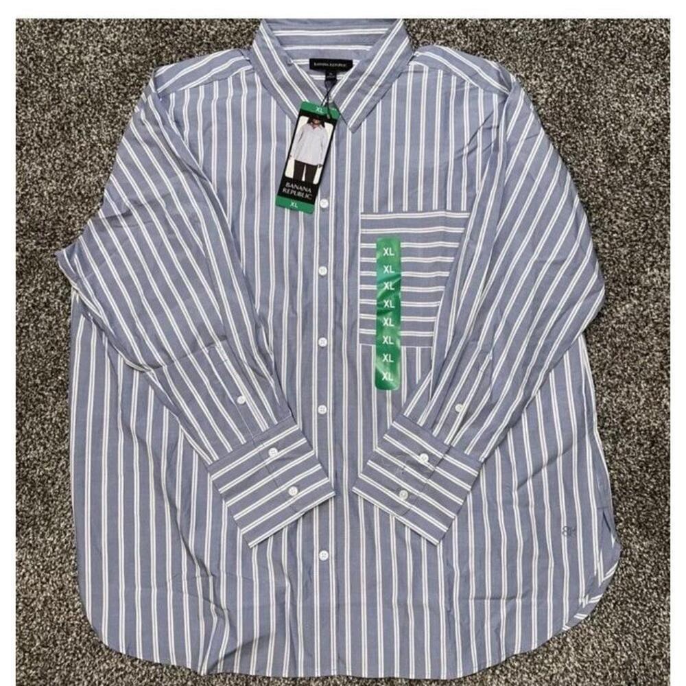Banana Republic Button Up Shirt Womens XL Size Blue Striped Riley Casual AE9